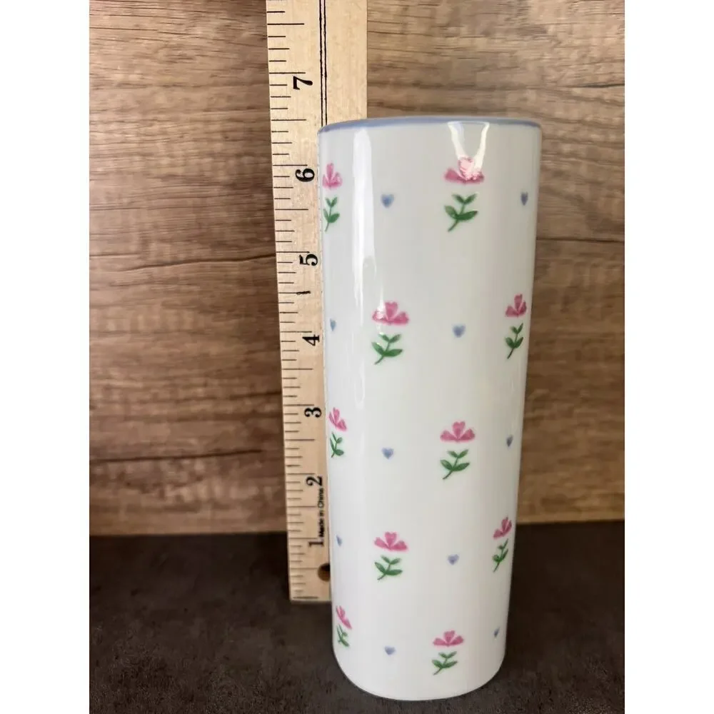 Vintage FTD Floral Hearts White Porcelain 6.5 Bud Vase Japan